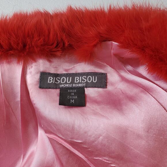 Bisou Bisou Jacket Womens Medium Red Genuine Leather Faux Fur Trim Coat Y2K - Picture 4 of 10